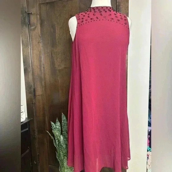 By Artisan dress maroon Women’s Size S midi black beaded high neck - Picture 1 of 7